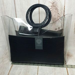 NWT Vince Camuto Clear Tote/ Purse with Black Faux Leather w/dust cover